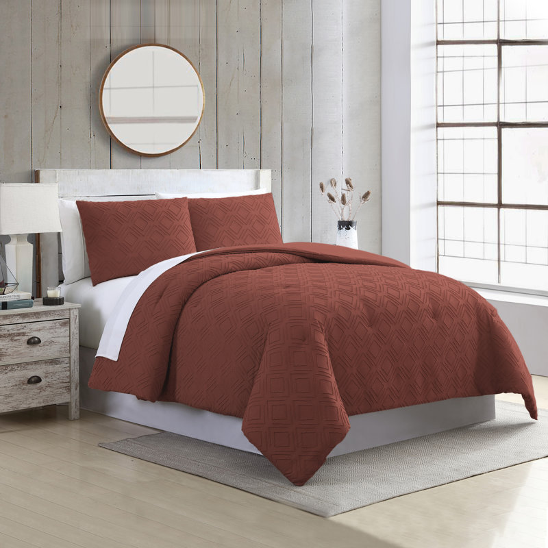 Ensemble de courtepointe en jacquard Ethos, Édredon grand + 2 taies décoratives, Brique