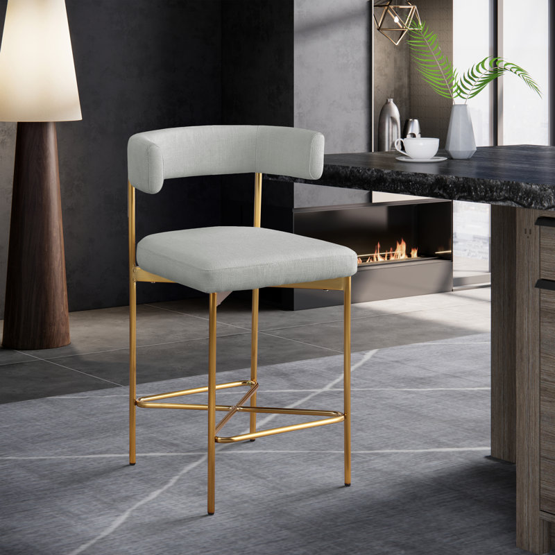 Klaas Upholstered Counter Stool with Metal Frame, Gray Linen Textured Fabric