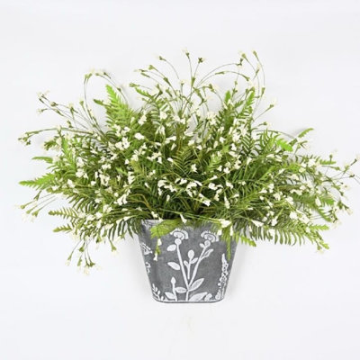 Arrangement floral de fleurs sauvages artificielles printemps été avec seau en métal pour décoration murale de porte d'entrée, grappe de verdure de campagne, feuillage de fougère, centre de table de salle à manger, décoration de fête de mariage p