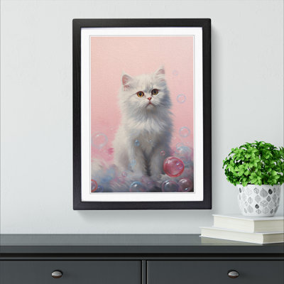 Persian Cat Bubble Gum Painting - Single Picture Frame Print on Wood