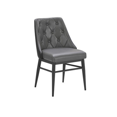 Chaise d'intérieur en métal gris avec assise et dossier en vinyle touffeté à losanges et dossier extérieur noir