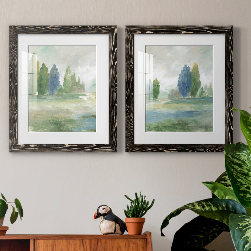 Jeweled Valley I - Ensemble de 2 reproductions d'art, Impression encadrée avec passe-partout, H 24 po x l 36 po