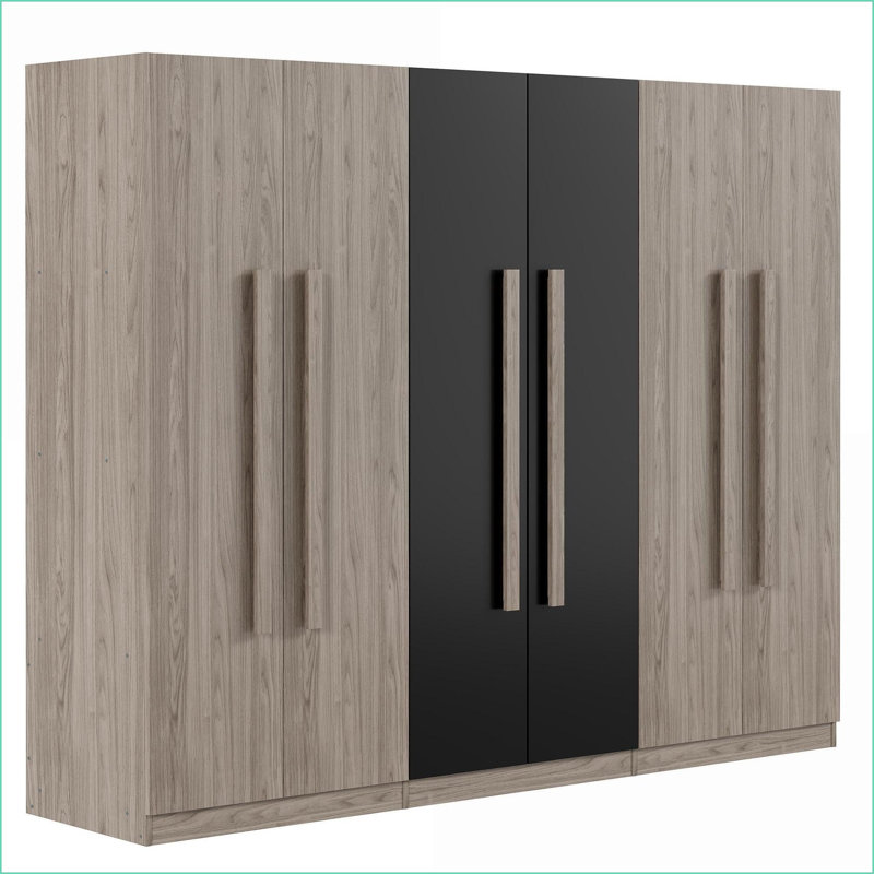Commodes et amp; Garde-robes: garde-robe de rangement moderne à 6 portes avec tiroirs, blanc / noir + naturel | Noir + naturel | Panneau de particules et panneau de fibres à densité moyenne