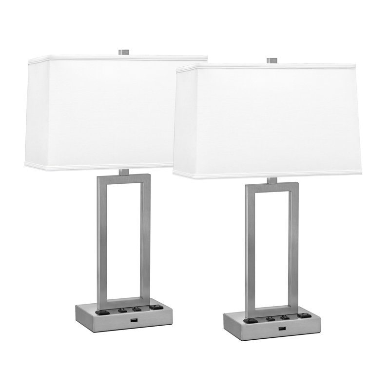 Ensemble de lampes de table robustes rectangulaires 29 po avec port USB et prise de courant, H 26 po x l 16 po x P 9 po