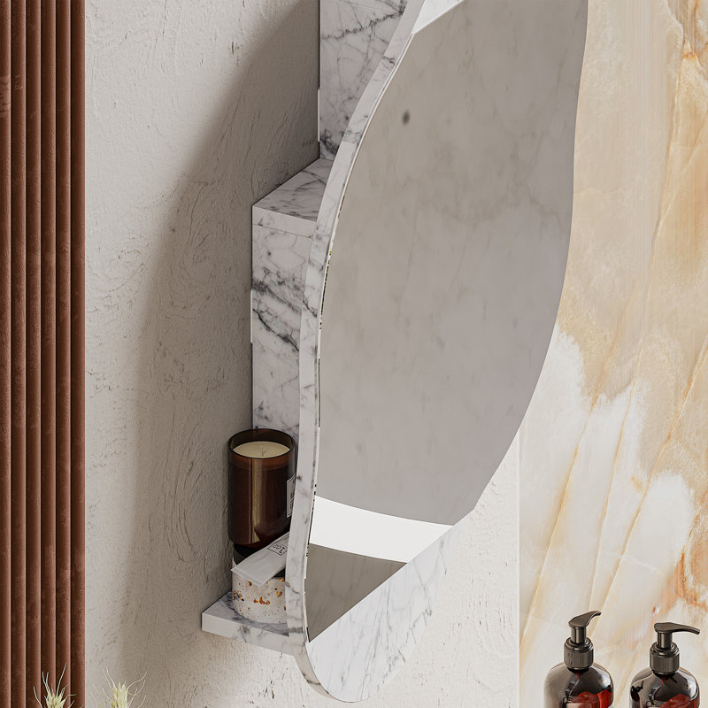 Burko Wavy Wall Mirror with Hidden Storage Shelves, Sapphire Oak