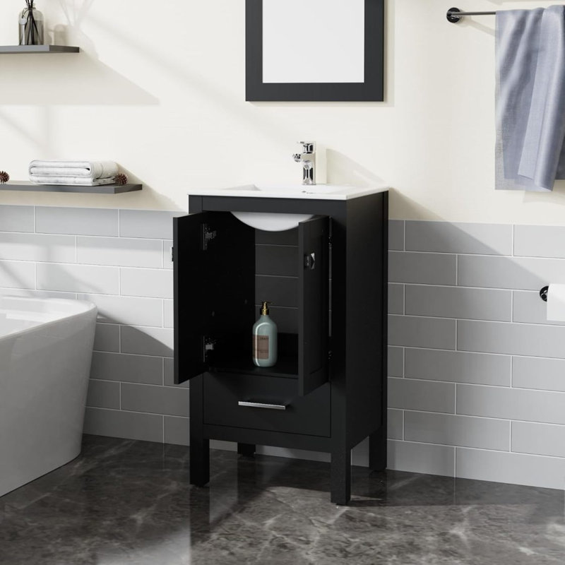 Armoire de salle de bain avec meuble-lavabo noir à motif ondulé à grain d'eau noir Goodyo