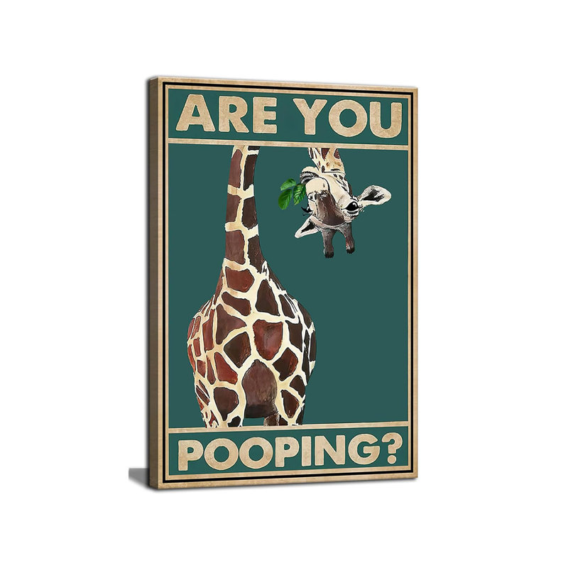 Funny Giraffe Bathroom Canvas Wall Art Picture Humorous Animal Toile Poster Prints Are You Pooping Painting Artwork Wall Decor For Washroom Restroom Framed Ready To Hang
