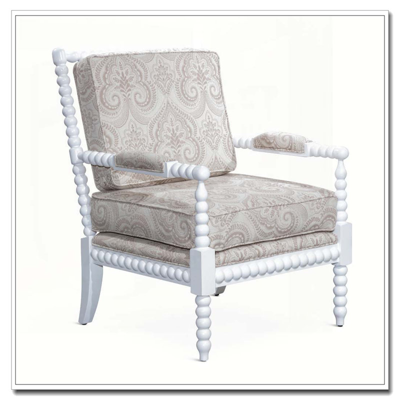 Fauteuil Spindle, finition blanche, tissu cachemire taupe, Taupe, Blanc