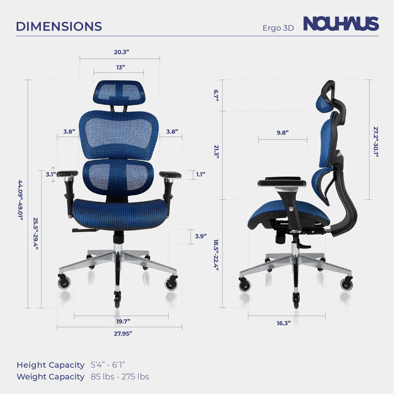 Brilliant Blue Ergonomic Mesh Executive Office Chair with Adjustable Arms