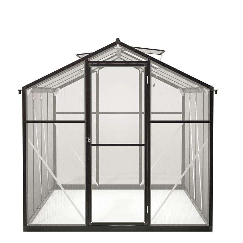 6X8 Ft Greenhouse For Outdoors, Polycarbonate Greenhouse With Quick Setup Structure And Roof Vent, Aluminum Large Walk-In Greenhouse For Outside Garden Backyard, Black