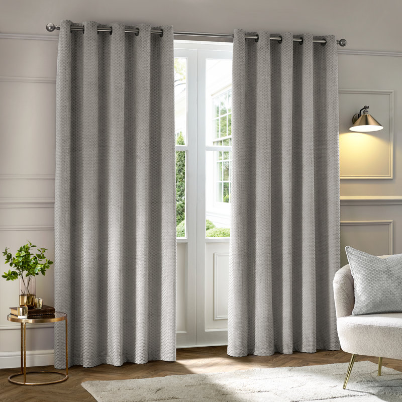 Neptune Room Darkening Curtain Pair, Silver, 229cm Width x 137cm Drop