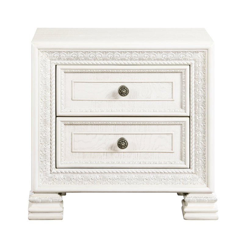 2 Table de chevet avec finition blanc perle et fond de tiroir plaqué