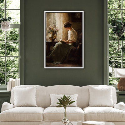 «Elegant Woman lecture sur toile», peinture figurative classique pour chambre à coucher ou bureau