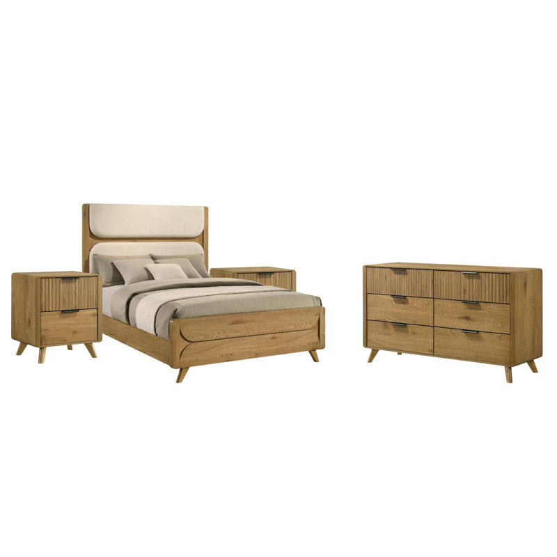 Beckett Light Oak Queen 4-Piece Bedroom Set, 4 Pcs: Bed, Chest, 2 Nightstands