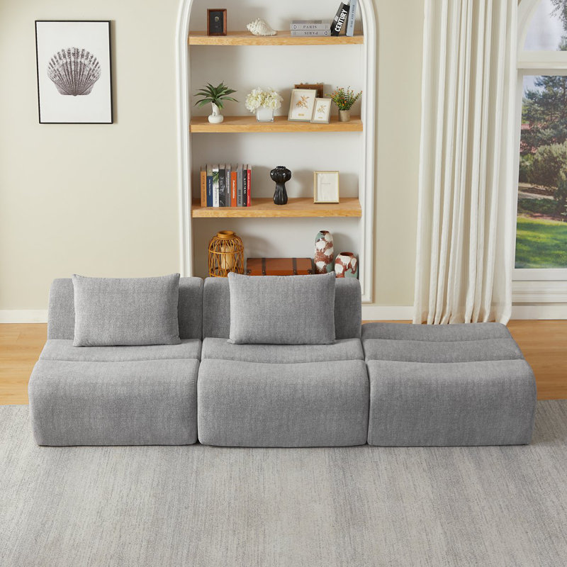 Boneless Oversized 3 Seater Compressed Sofa with Chenille Fabric, No Assembly, Space-Saving for Living Room, Apartment, Gray
