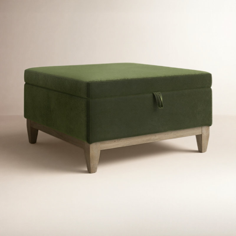 Pera Velvet Ottoman, Olive Green Velvet