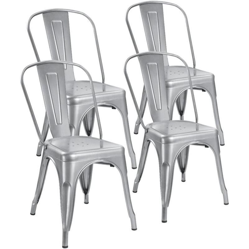 Ensemble de 4 chaises de salle à manger en métal pour l'intérieur et l'extérieur, Gris foncé