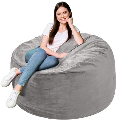 Fauteuil à billes ACH 3pi - rembourré en mousse à mémoire de forme, housse en velours doux, amovible et lavable - fauteuil confortable pour adultes, adolescents et enfants (gris clair)
