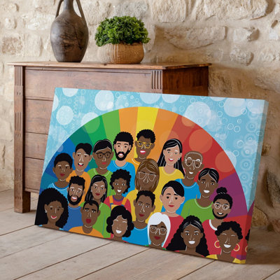 Toile, une illustration colorée vibrante représentant une foule diversifiée d'art mural mettant en vedette une variété de coiffures