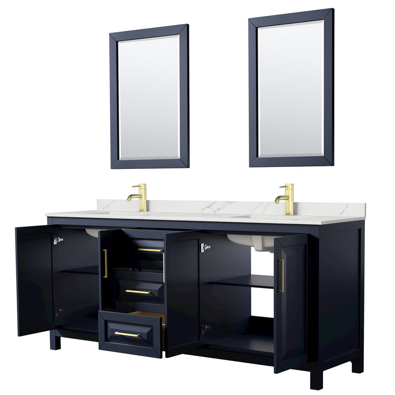 Daria 80 in. with Mirror Vanity, Giotto Quartz, Blue, Brushed Gold
