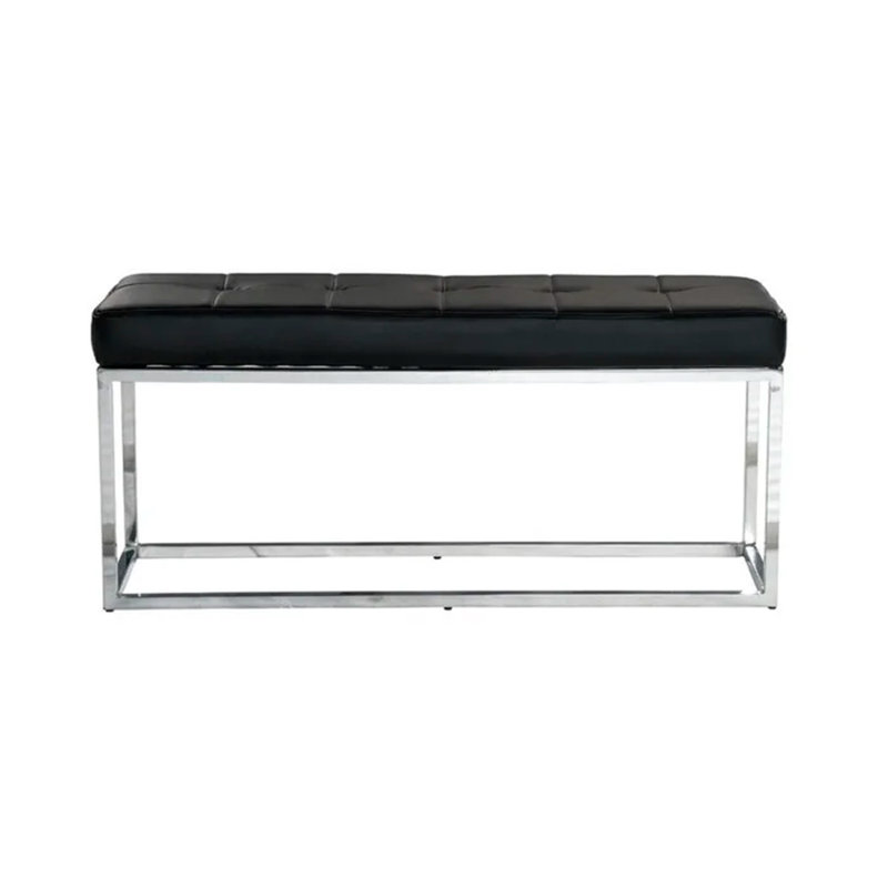 Banc en similicuir Hesser, Noir, Chrome