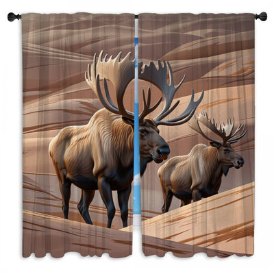 Two Majestic Moose Window Curtains Moose Sheer & Room Darkening - 2 Panels