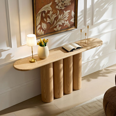 Console moderne de 66,93 po pour hall d'entrée avec pieds à cylindres uniques pour étude de vestibule de vestibule de salon, naturel