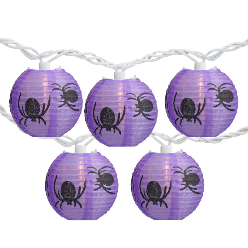 Lanterne en papier 10 lumières mauve et noire 10 pi Halloween