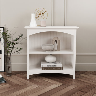 29" H x 29.5" W Wood 2 Tier Bookcase with 2 Arched Support, Storage and Display Bookshelf for Home Office and Living Room, White