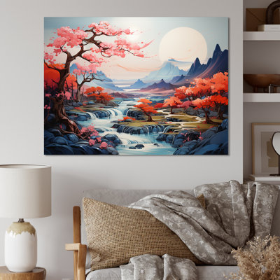 Paysage japonais à l'encre liquide, impression sur toile