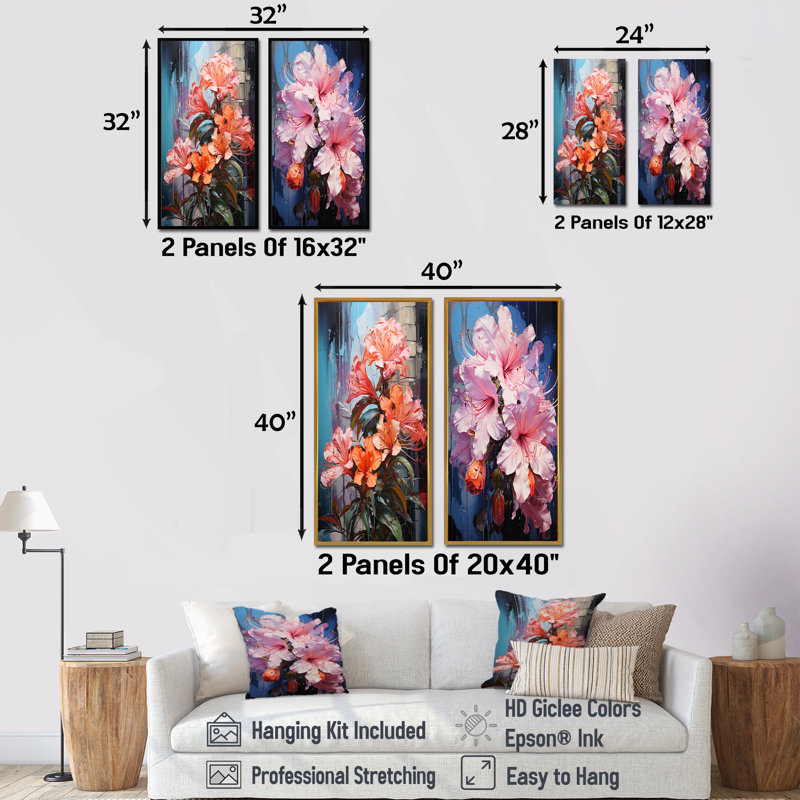 Burst Of Tropical Color Hibiscus - ensemble d'art mural sur toile Hibiscus, Cadre flottant brun, H 28 po x l 25 po