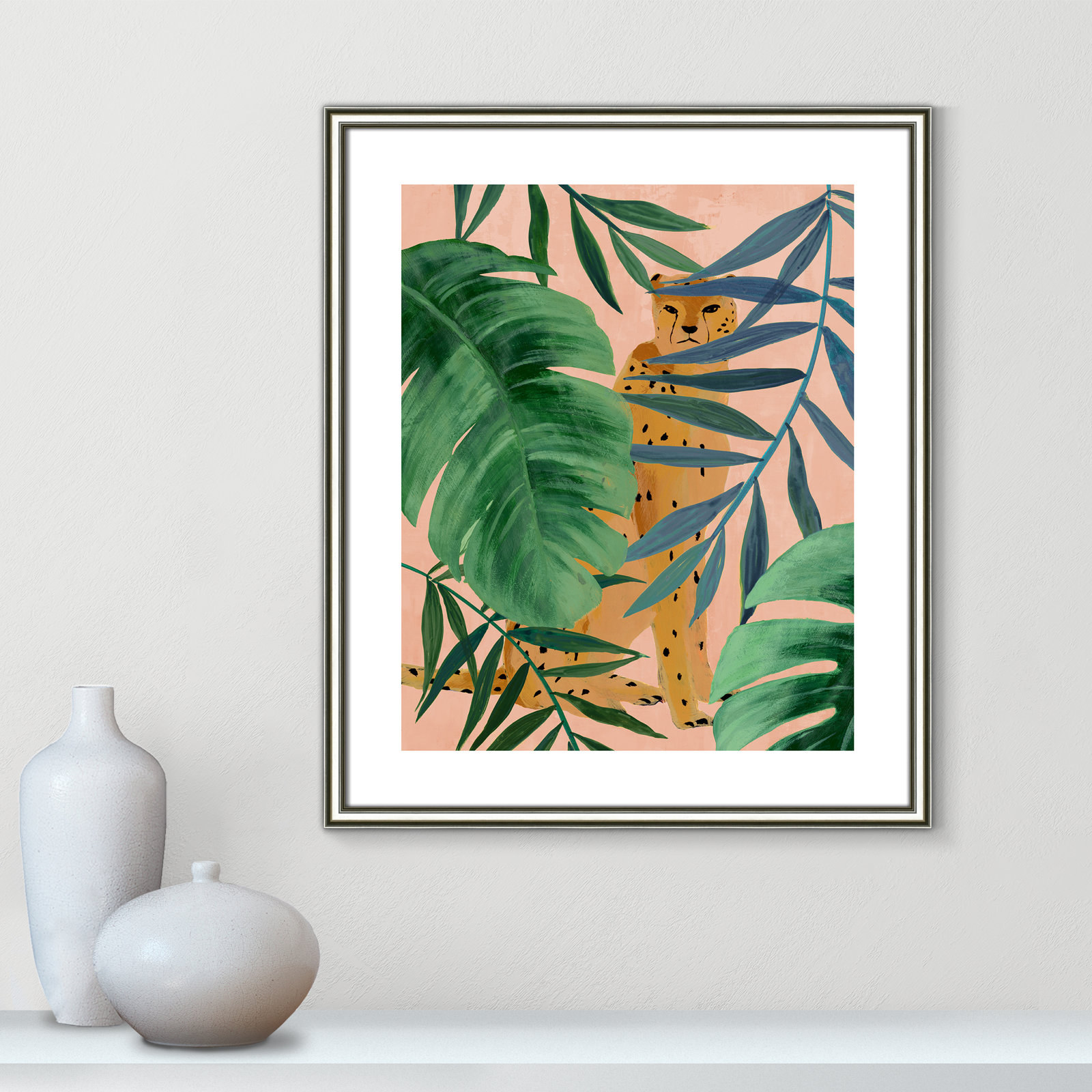 Allie "Silent Jungle" Painting by Isabelle Z, 25.5" H x 21.5" W x 0.88" D, Silver Framed Paper