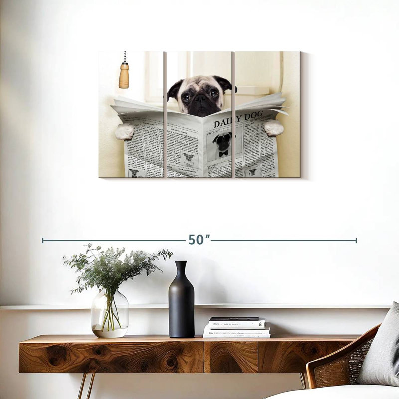 Ketti Pug Reading A Newspaper, 20" H x 33" W