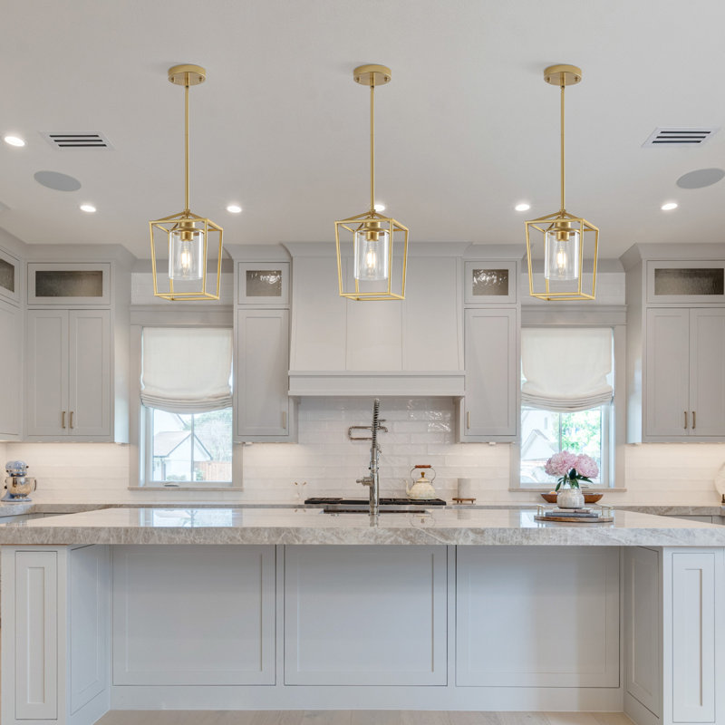 1-Light Gold Lantern Pendant With Glass Shade 
