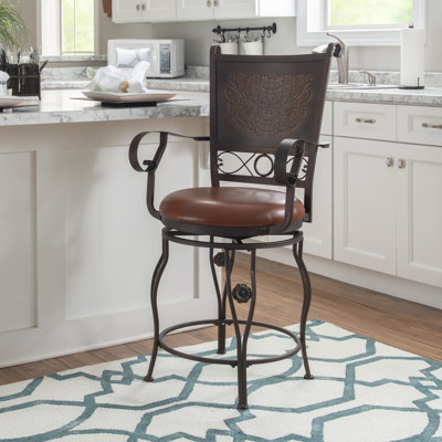 Altmar Swivel Upholstered Faux Leather Counter Stool with Iron Frame