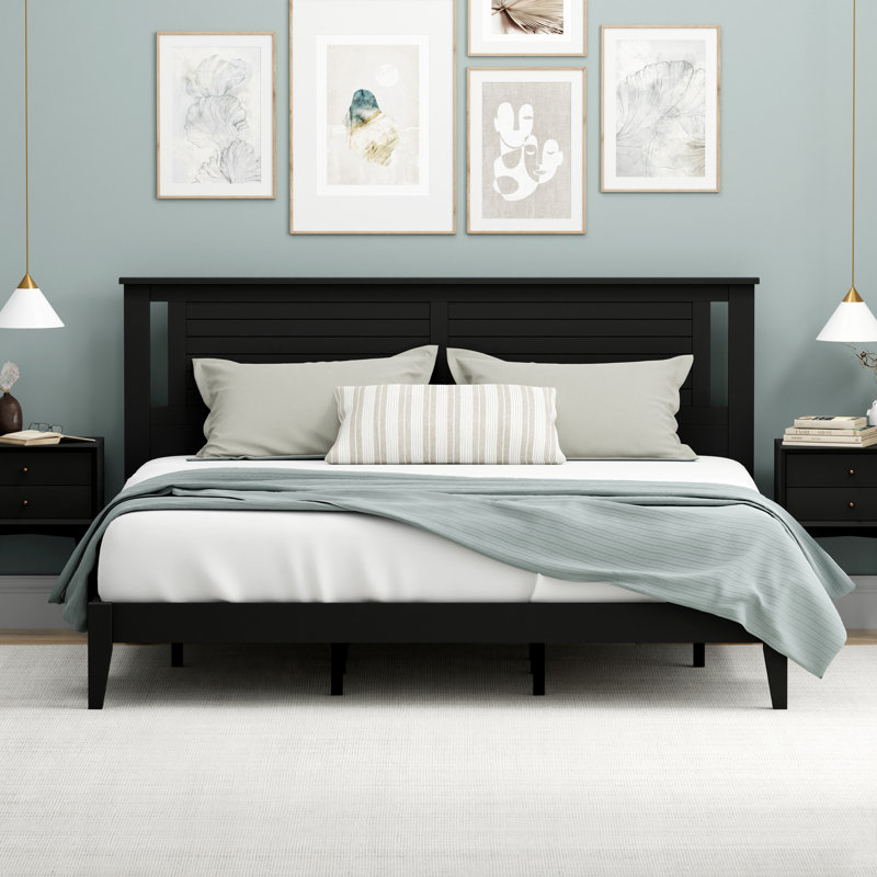 Canton Solid Wood  Platform Bed, Black, King