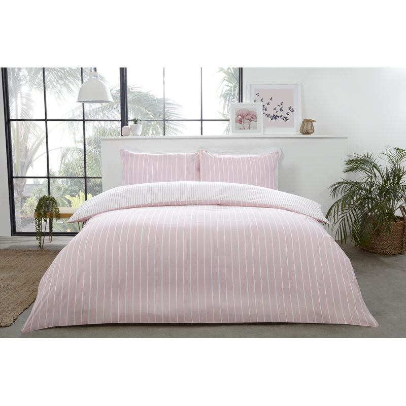 Eriksay Striped Duvet Cover Set with Pillowcases, Blush/White, Super King - 2 Standard Pillowcases