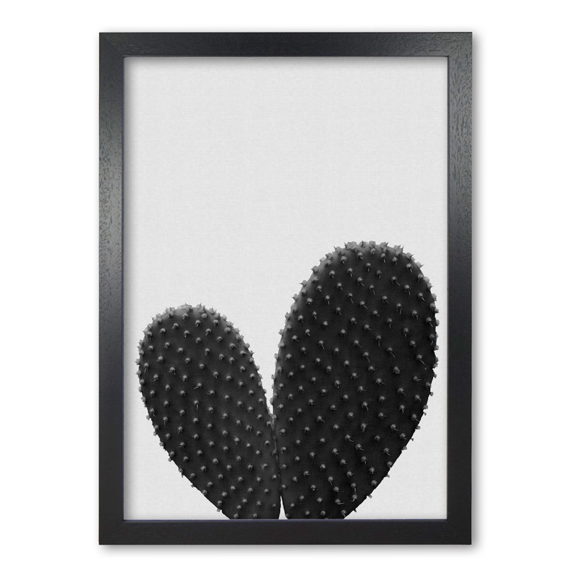 Heart Cactus - Print, 60 cm H x 42 cm W x 5 cm D, Black Grain Frame