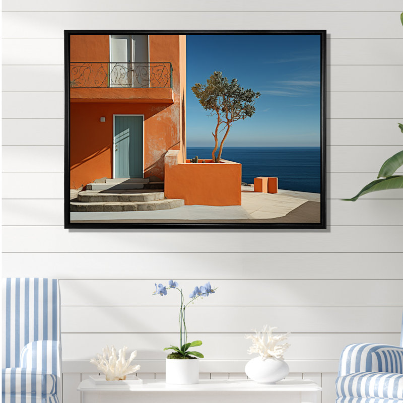Orange Beach House Retreat - Décoration murale nautique et plage, Cadre flottant noir, H 30 po x l 40 po x P 1,5 po