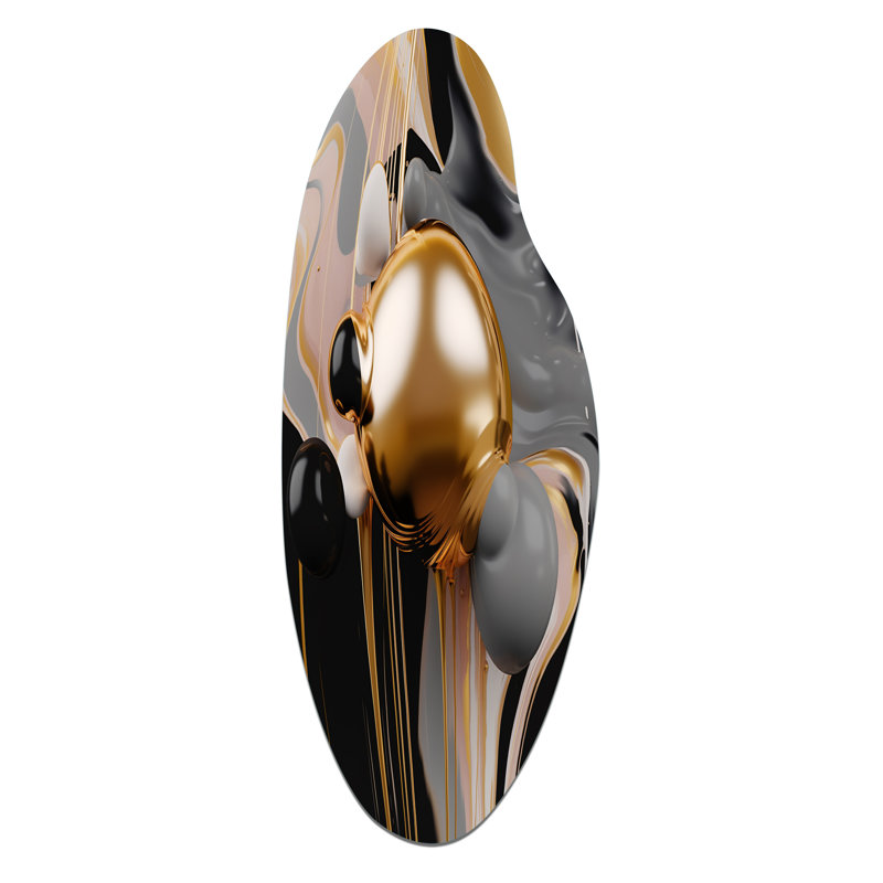 «Nha Gold and Black Mystic» Mélange II - formes abstraites, art mural asymétrique en métal doré, H 38 po x l 15 po x P 1 po