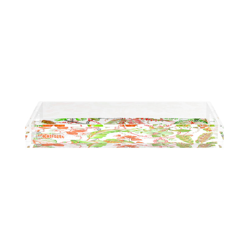 Plumeria Red Acrylic Rectangle Decorative Tray, 17"W x 10.5"D x 2"H