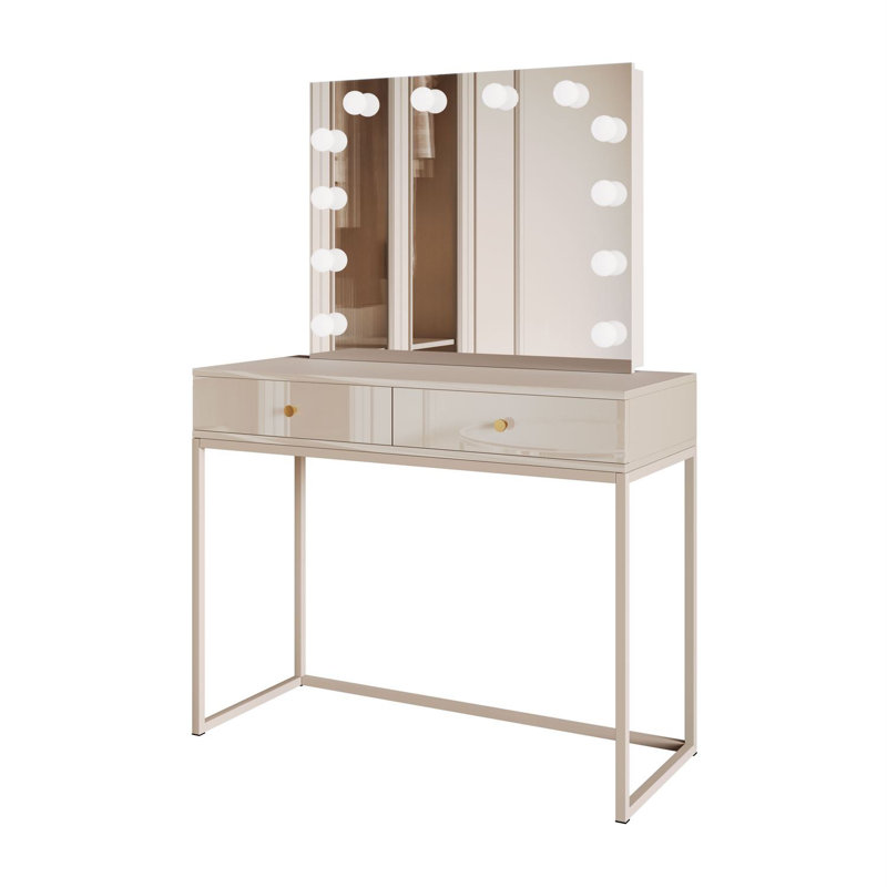 Dressing Table with Mirror, Cashmire/Gold