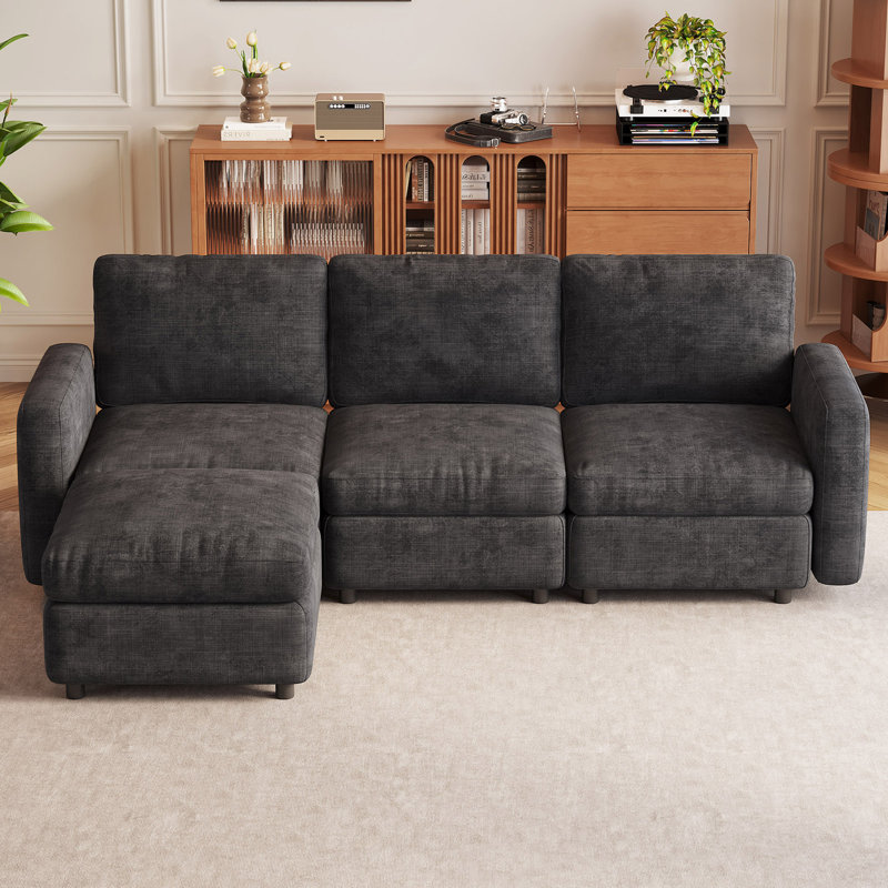 Corner Sectional, 85cm H × 229cm W × 145cm D, 4, Dark Grey