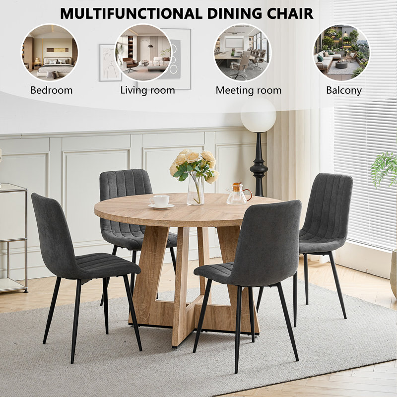Upholstered Linen Dining Chair, Dark gray, 6