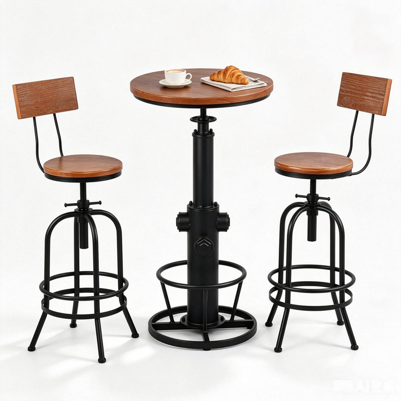 Ensemble de tables et de tabourets à hauteur de bar 3 pièces avec ensembles de dossier pour bistro à la maison, (1 table de 38,6 po à 48,4 po, tabouret de 2 po de 26 po à 32 po) 6B8EDEE8FD0549E5BD7469539EFDD20B