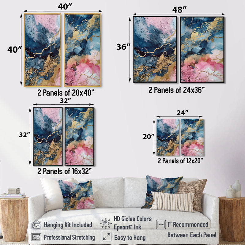 Exploration des profondeurs de la géode rose IV - art mural rose 2 pièces, 36'' H x 48'' W, Wrapped Canvas, Does Not Apply