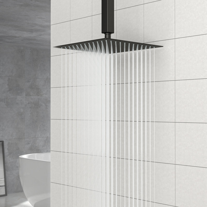 Pomme de douche à pluie carrée noire 10 po, fixation murale / plafond