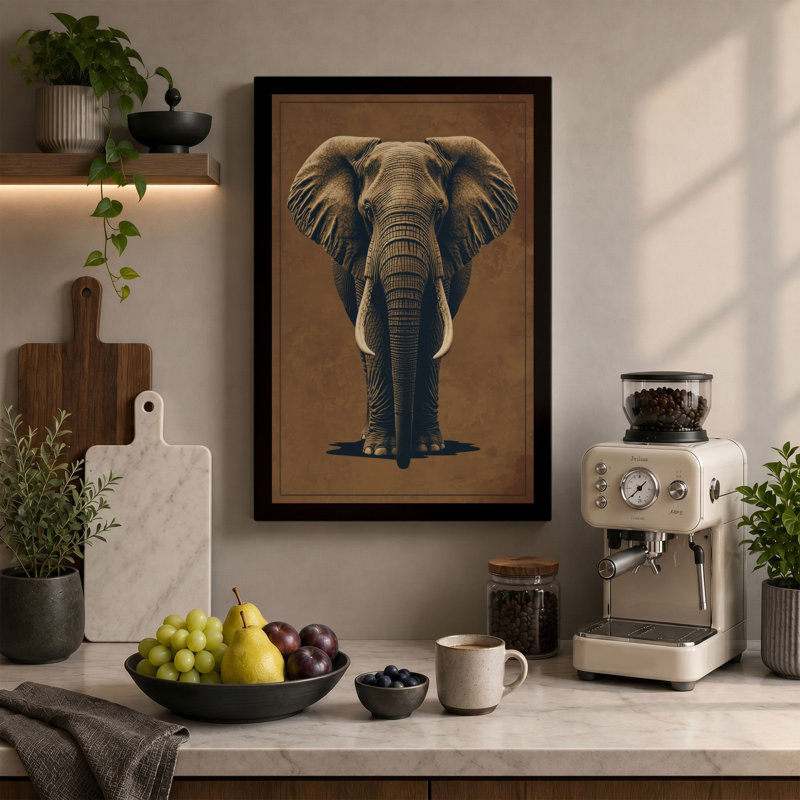 Elephant in Dignity Realism - Wrapped Canvas, 24x16 - 61.0 x 40.6 cm, Teal Border