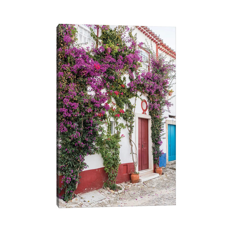 Beautiful Bougainvillea Blooming In Town III, Portugal, Obidos, Portugal by Julie Eggers - Wrapped Canvas Print