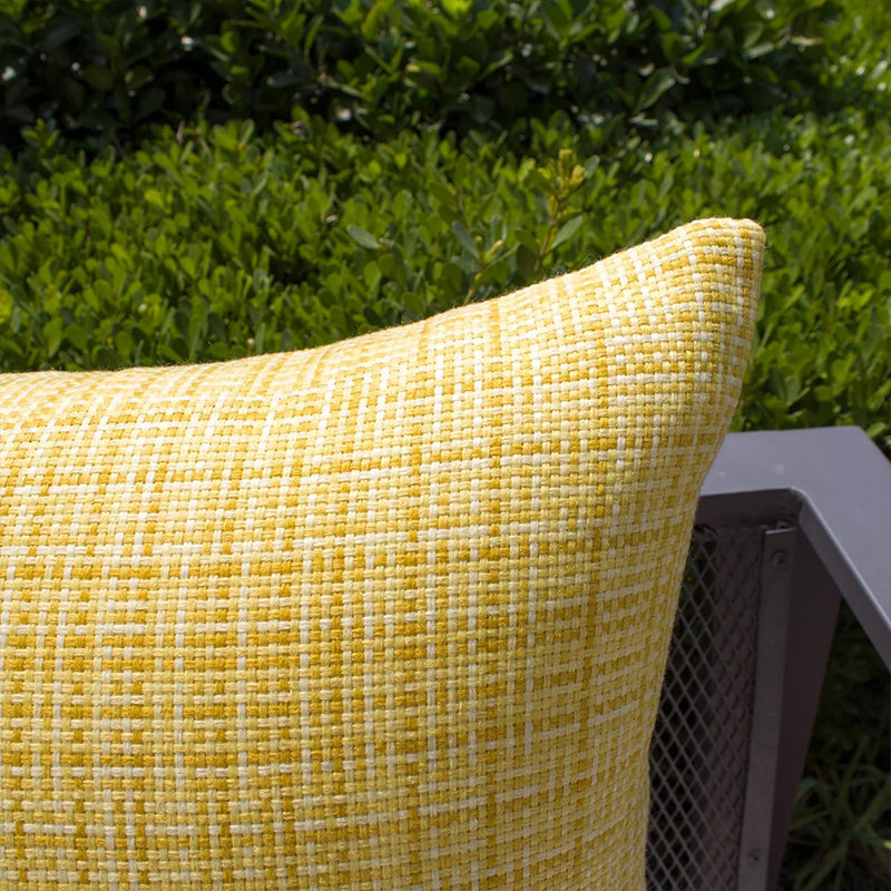 Yellow Set Of 2 Waterproof Textured Woven Throw Pillow covers AND inserts– Outdoor & Indoor 18"x18", Square 18", Polyester